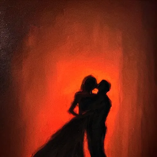 Prompt: lovers in the dark. art by disney extreme depicted facial expression, unperfect anatomy, unsharp focus, gloomy light, detailed and intricate environment, trending on tik tok