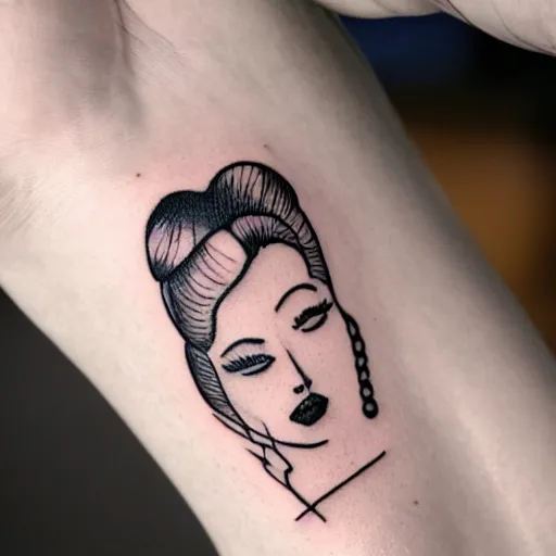 Prompt: handpoke tattoo of a woman, pinup, stick poke, lineart