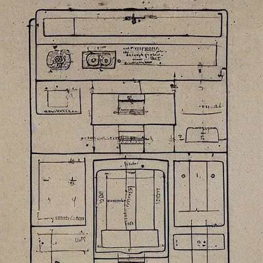 Image similar to blueprint of an iphone by leonardo da vinci