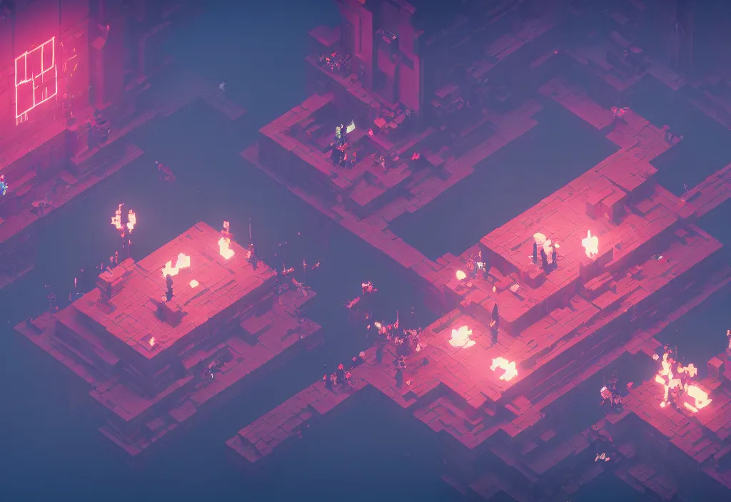 Image similar to isometric magicavoxel Bloodborne hyperlight drifter cinematic lighting, 4k