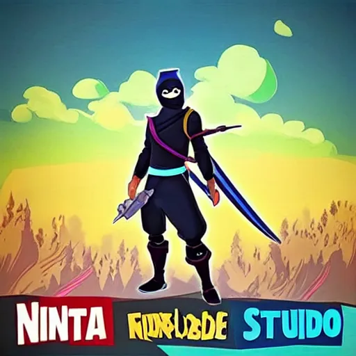 Image similar to ninja from fortnite in the style of studio ghibli