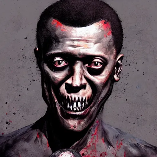 Image similar to a zombie Wesley Snipes, by WLOP, horror, wounds, bloody, dark fantasy, trending on artstation