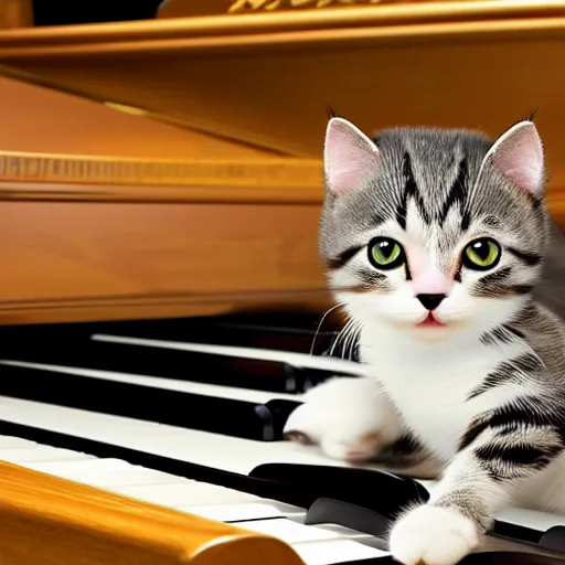 Image similar to cute cartoon cat playing the piano, highly detailed, award winning, 8 k photorealistic