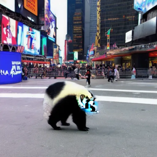 Image similar to panda skateboarding at time square