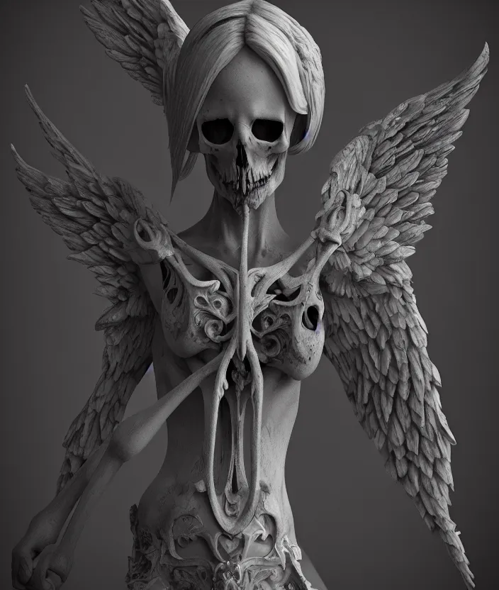 Prompt: intricate detail of angel of death, highly detailed, hollow marble, shadows, octane render, marble texture and color, neo - gothic, gothic, character concept design