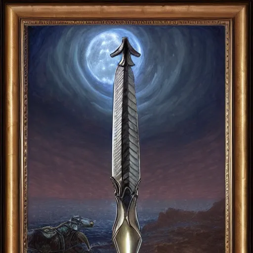 Image similar to framed Moonlight Greatsword, art by Donato Giancola and James Gurney, digital art, trending on artstation