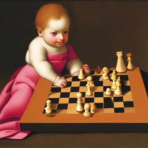 Image similar to baby playing chess by raphael