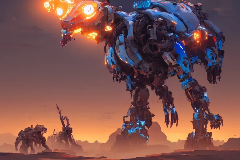 Image similar to scrapper machine mecha animal beast robot of horizon forbidden west horizon zero dawn bioluminiscence, behance hd by jesper ejsing, by rhads, makoto shinkai and lois van baarle, ilya kuvshinov, rossdraws global illumination