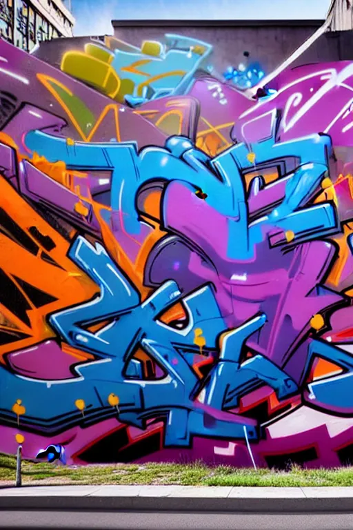 Image similar to epic graffiti mural, colorful and dynamic in the style of Hownosm and James Jean, ultimate collab, epic, unreal engine 5, coming to life popping out of the wall 3d,