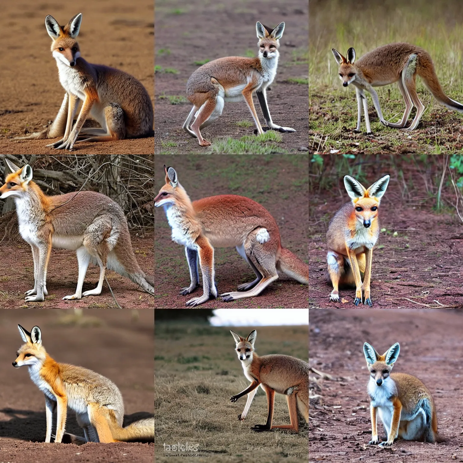 Prompt: Photograph of a kangaroo fox hybrid