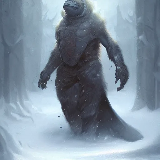 Image similar to anthropomorphic turtle humanoid, carapace, greg rutkowski, blizzard, winter, night, furs, fantasy