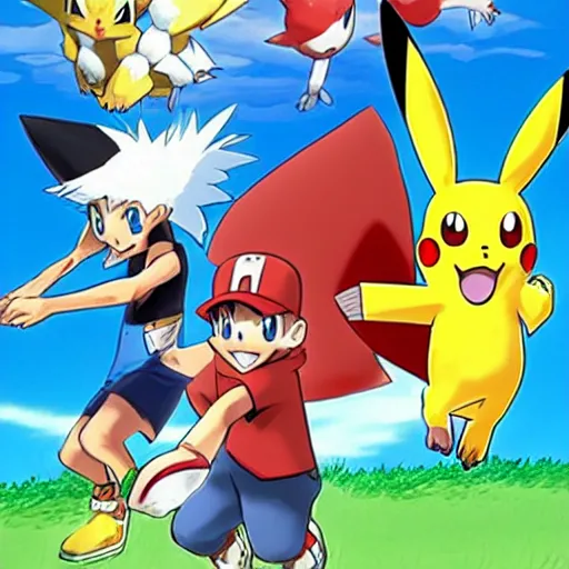 Image similar to pokémon, knuckles the hedgehog, ashe ketchum, pikachu