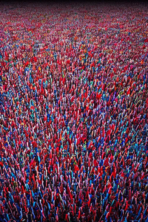 Prompt: intricate color photo of wheres waldo with thousands of people 8 k octane beautifully detailed render