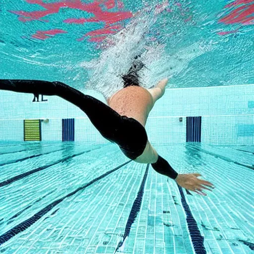 Image similar to hyperealistic of a perfect dive, swimming