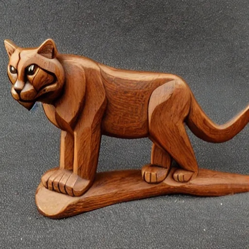 Image similar to wooden carving of a cougar, product picture, ebay listing thumbnail
