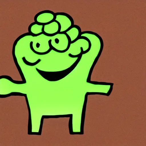 Prompt: a dancing broccoli, he is very happy, children illustration