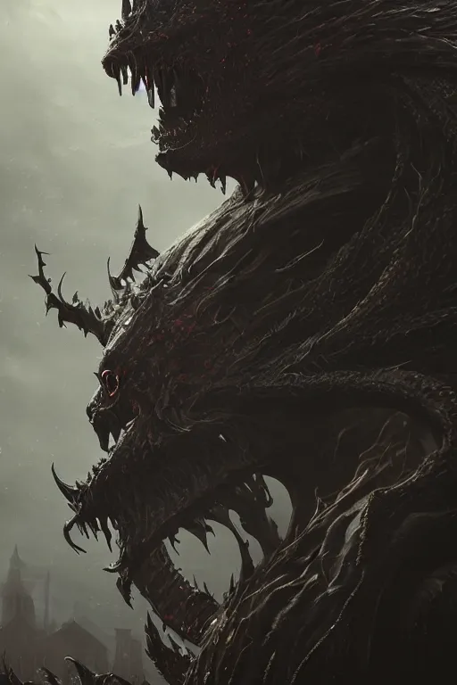 Prompt: A fancy sideview photo of a monster by Greg Rutkowski, Sung Choi, Mitchell Mohrhauser, Maciej Kuciara, Johnson Ting, Maxim Verehin, Peter Konig, Bloodborne, 8k photorealistic, cinematic lighting, HD, high details, dramatic, dark atmosphere, trending on artstation
