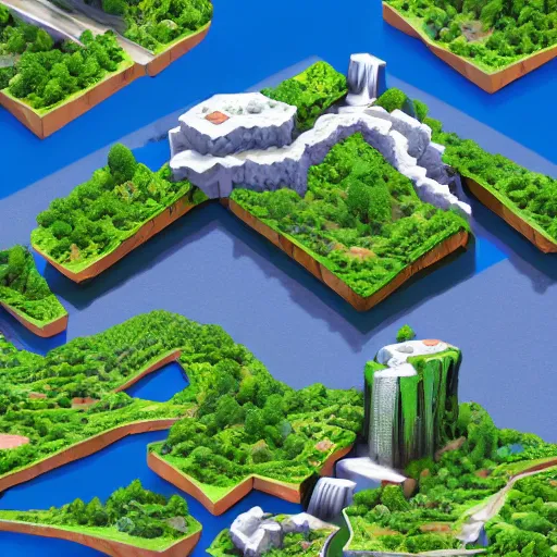 Image similar to new york surrounded by waterfalls on a floating island in the sky, low poly art, isometric art, 3d render, ray tracing, high detail, artstation, concept art, behance, smooth, sharp focus, ethereal lighting, unreal engine 5