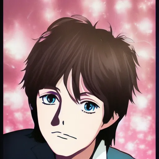 Prompt: anime illustration of young Paul McCartney from the Beatles, ufotable