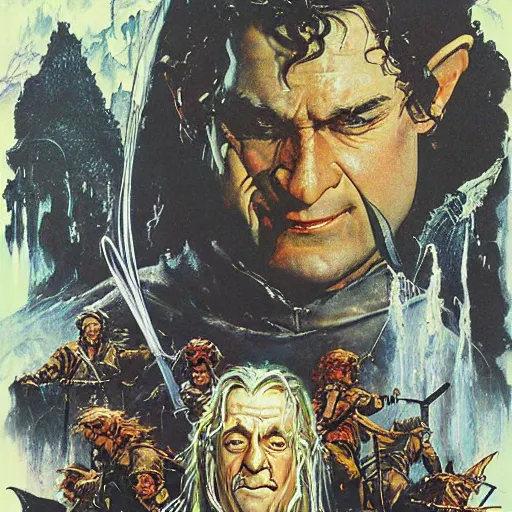 Image similar to variations on the legendary theatrical release poster of ralph bakshi lord of the rings movie, artist norman rockwell