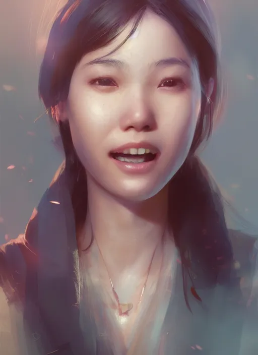 Prompt: hyper realistic photography portrait of smiling asian festival girl face cinematic, vallejo, full shot, craig mullins greg rutkowski, artstation, cgsociety