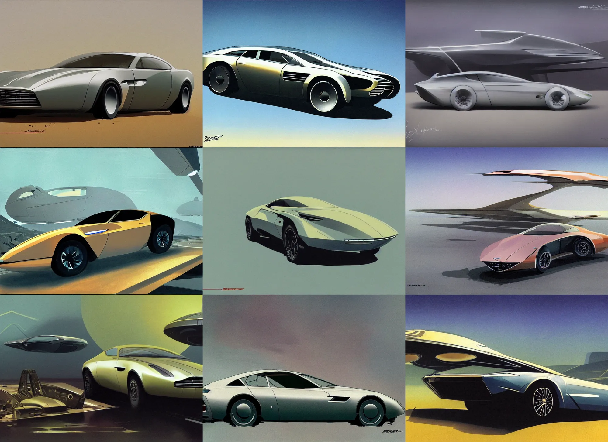 Image similar to futuristic Aston Martin (2053), concept art, Dan McPharlin, Ralph McQuarrie
