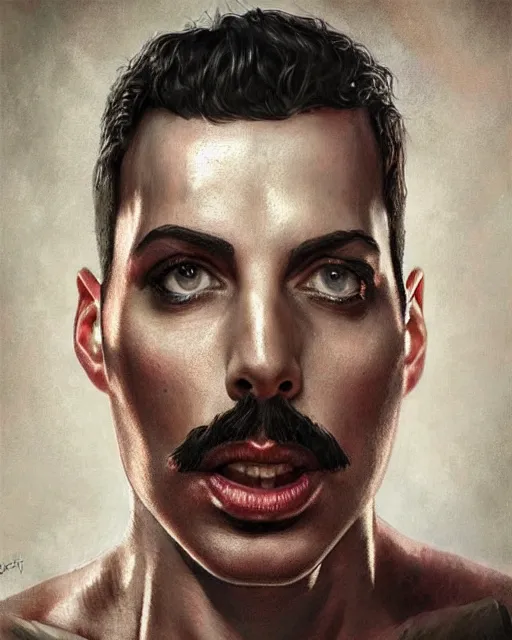 Image similar to freddie mercury, hyper realistic face, beautiful eyes, fantasy art, in the style of greg rutkowski, intricate, hyper detailed, smooth