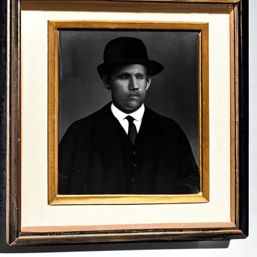 Image similar to close up photo portrait of a 19th male detective in brimmed hat by Diane Arbus and Louis Daguerre