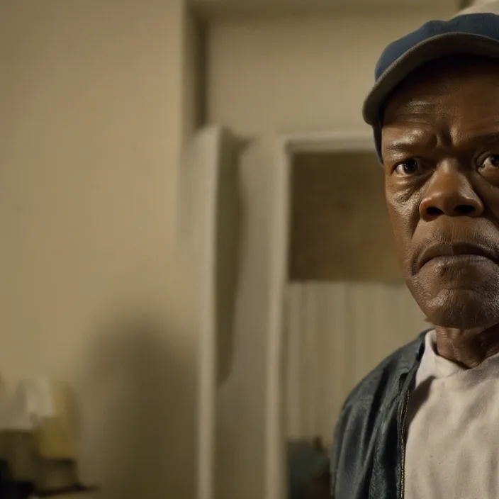 Prompt: film still of Samuel L Jackson in Stranger Things season finale, 4k