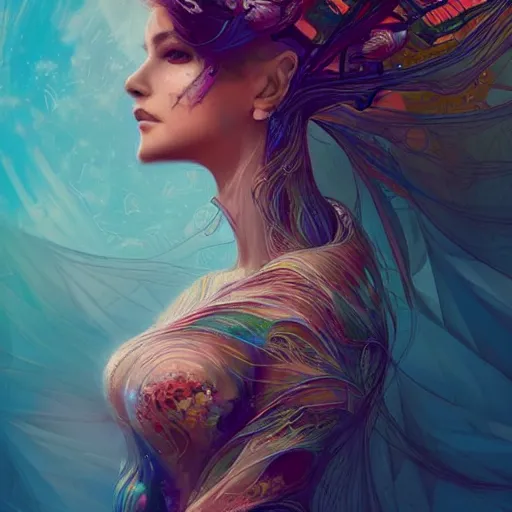 Image similar to a beautiful woman in a dress made of dreams, by android jones and ross tran, trending on artstation