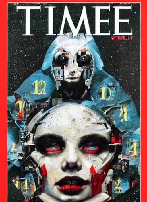 Prompt: TIME magazine cover, the coming AI singularity, by Chevrier, analog