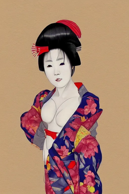 Image similar to extremely sensual geisha full body, one uncovered shoulder, different point of view, digital art, 8k, character, realistic, portrait, photorealism, japan watercolour, masterpiece art