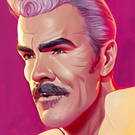 Prompt: burt reynolds!!!!, full body, entire body, pink hair, gorgeous, amazing, elegant, intricate, highly detailed, digital painting, artstation, concept art, sharp focus, illustration, art by Ross tran