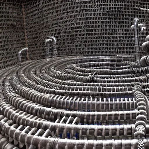 Image similar to infinite dark labyrinth of pipes