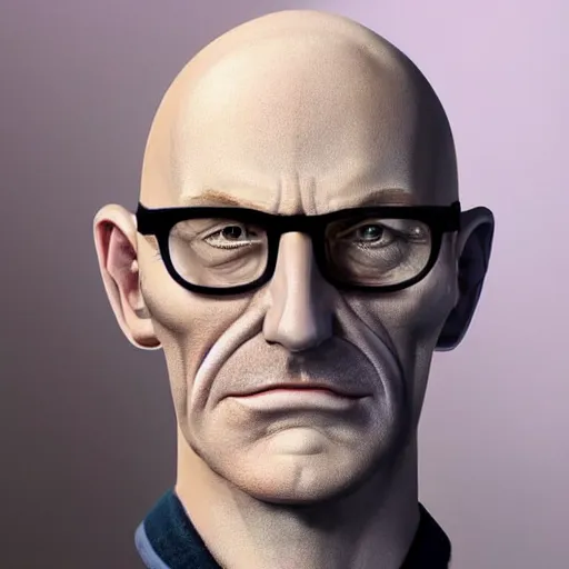 Image similar to A middle-aged Dr. Venture in real life with a hooked nose, a long gaunt face and skinny body and neck, very thin and bald, realistic, very realistic, hyperrealistic, highly detailed, very detailed, extremely detailed, detailed, digital art, oil painting, trending on artstation, headshot and bodyshot, detailed face, very detailed face, extremely detailed face, HD Quality, 8k resolution, very very detailed face, real life