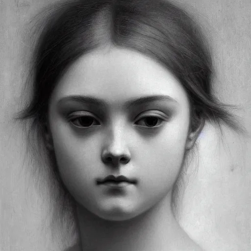 Image similar to A masterpiece head and shoulders portrait of Elle Fanning by William Adolphe Bouguereau and Beksinski