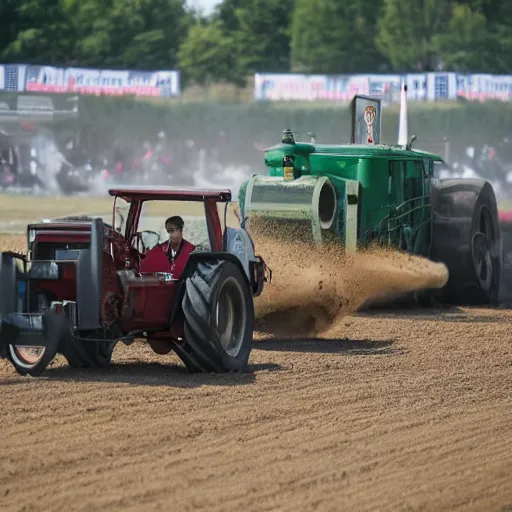 Prompt: a tractor pulling away a tank