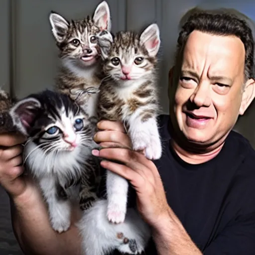 Prompt: tom hanks feeding kittens to spiders