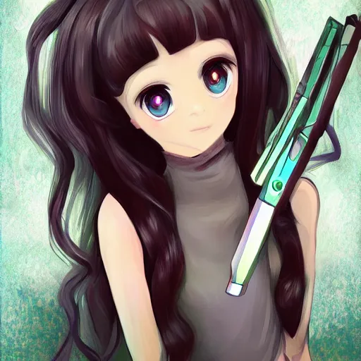 Image similar to portrait of a cute beautiful girl holding a balisong, anime digital art,