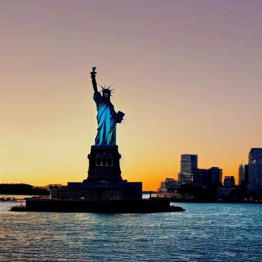 Prompt: a photo of the statue of liberty and the sydney opera house standing next to each other, high quality, 4 k, handheld, photorealistic