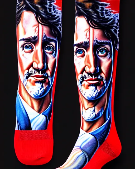 Prompt: detailed portrait of justin trudeau patterned socks!!! by tomasz alen kopera and peter mohrbacher and johanna martine! and margaret keane! coherent luminescent