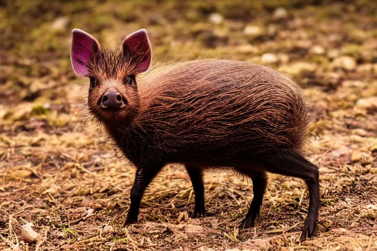Image similar to a pudu pig!!! hybrid! hyper realistic!! realistic lighting!! wildlife photographer of the year!!! bold natural colors, national geographic, hd, wide angle, 8 k