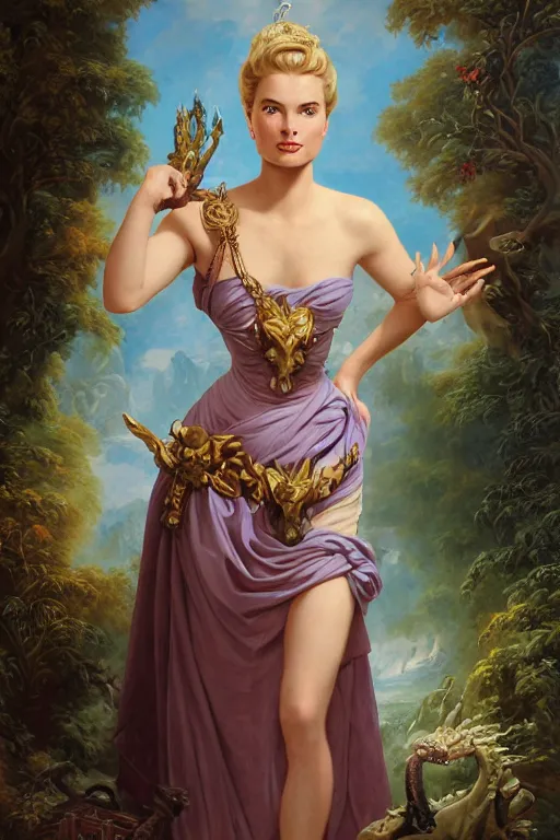 Prompt: A fantasy comic book style portrait painting of Grace Kelly, as an Atlantean Reptilian Warrior, Mystical Valkyrie, François Boucher, Oil Painting, unreal 5, DAZ, hyperrealistic, octane render, Regal, Refined, Detailed Digital Art, RPG portrait, William-Adolphe Bouguereau, Michael Cheval, Walt Disney (1937), Steampunk, dynamic lighting, Highly Detailed, Cinematic Lighting, Unreal Engine, 8k, HD