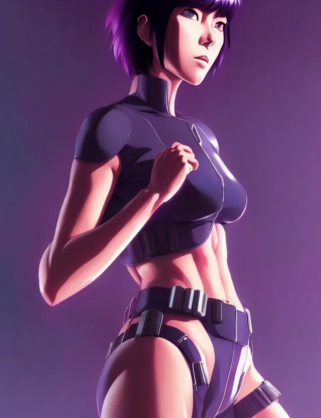 Image similar to a fullbody portrait of motoko kusanagi the major ghost in the shell : : stand alone complex, under repairs, maintenance : : by ilya kuvshinov, rossdraws, artgerm, sola digital arts, anti aliasing, raytracing : :