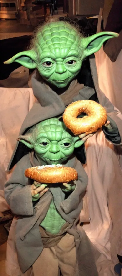 Image similar to Yoda consuming bagels