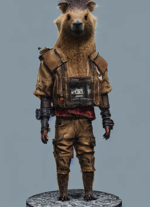 Image similar to detailed full body concept art illustration oil painting of an anthropomorphic capybara as a POP figurine in full intricate clothing, biomutant, dystopian, ultra detailed, digital art, octane render