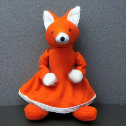 Image similar to a toy fox wearing a beautiful dress