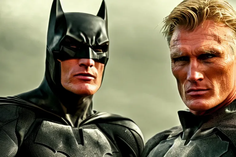 Prompt: film still of Dolph Lundgren as Batman in The Batman, 4k