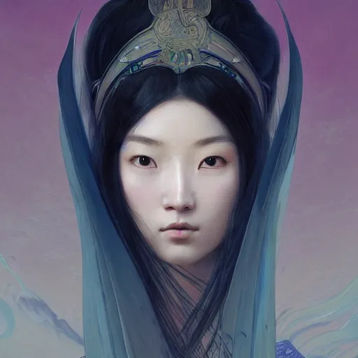 Prompt: A portrait of An beautiful!!! ancient Chinese female swordsman by Ross Tran!!! and alphonse mucha and greg rutkowski! and gustav doré! and Zdzisław Beksiński! and Ruoxin Zhang!!!,In style of digital art illustration.Symmetry.Highly detailed face.Fantasy,smooth,hyper detailed,sharp focus,Soft light.trending on artstation.