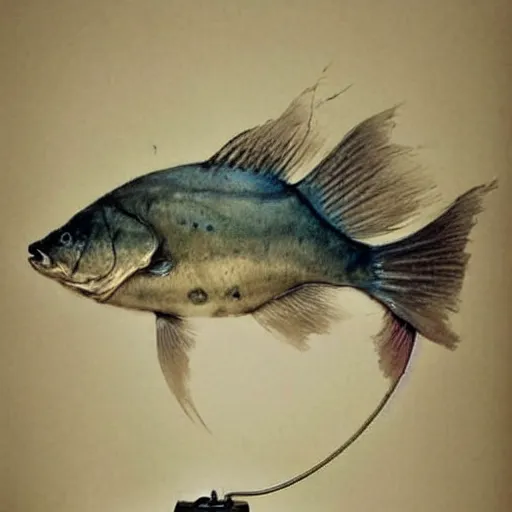 Image similar to ( ( ( ( ( fish as lamp. muted colors. ) ) ) ) ) by jean - baptiste monge!!!!!!!!!!!!!!!!!!!!!!!!!!!